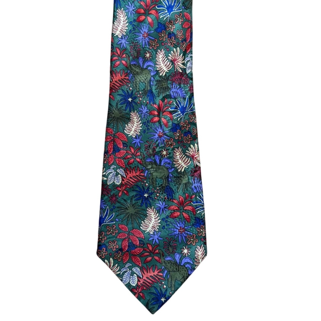 Davidoff Genve Pure Silk Neck Tie Safari Jungle Floral Elephant France